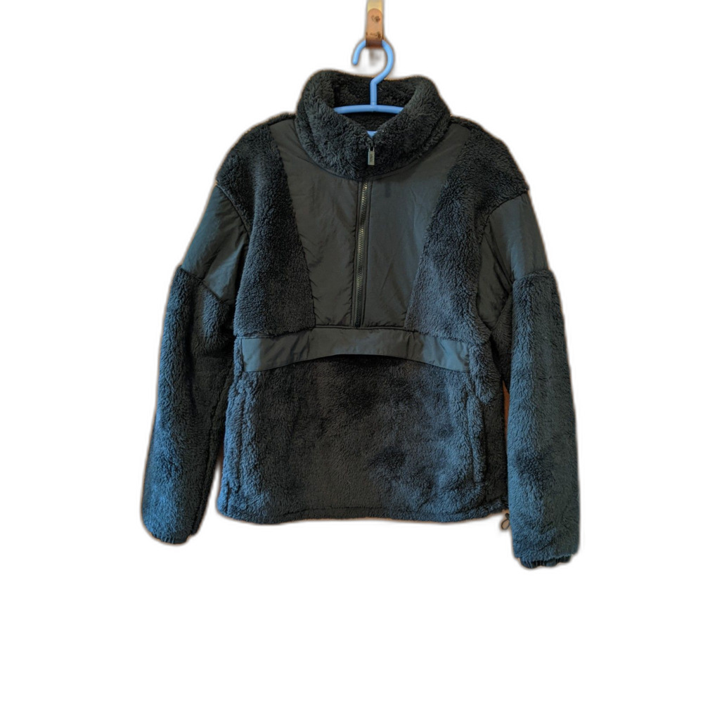 PINK Victorias Secret Black Sherpa Half Zip Teddy Pullover Fleece Sweatshirt  M